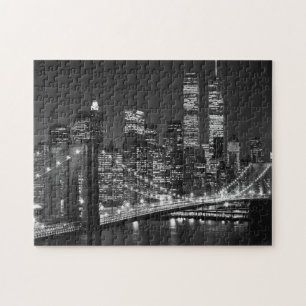Black White Brooklyn Bridge New York Night Pussel