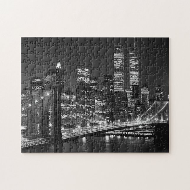 Black White Brooklyn Bridge New York Night Pussel (Horisontell)