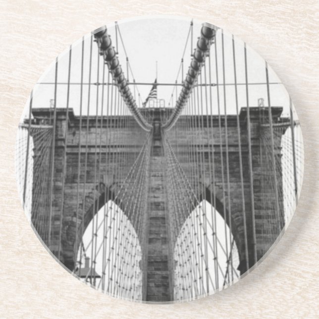 Black White Brooklyn Bridge New York Underlägg Sandsten (Framsidan)