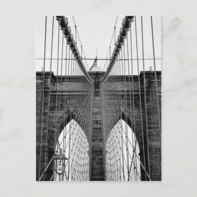 Black White Brooklyn Bridge New York Vykort (Framsida)