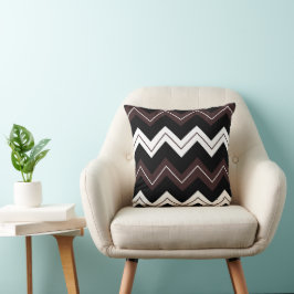 Black White Brown Chevron Rand Mönster Kudde