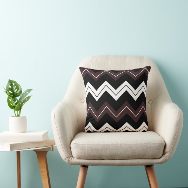Black White Brown Chevron Rand Mönster Kudde (Stol)