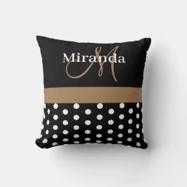 Black White Brown Monogram Script Polka dots Kudde