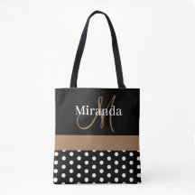 Black White Brown Monogram Script Polka dots