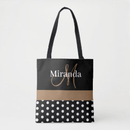 Black White Brown Monogram Script Polka dots Tygkasse