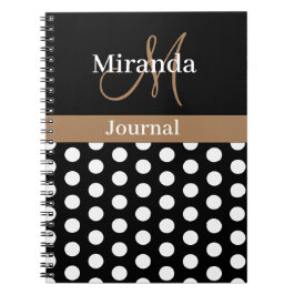 Black White Brown Monogram Script Polka punkt Anteckningsbok
