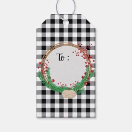 Black White Buffalo Check och Berries jul Presentetikett