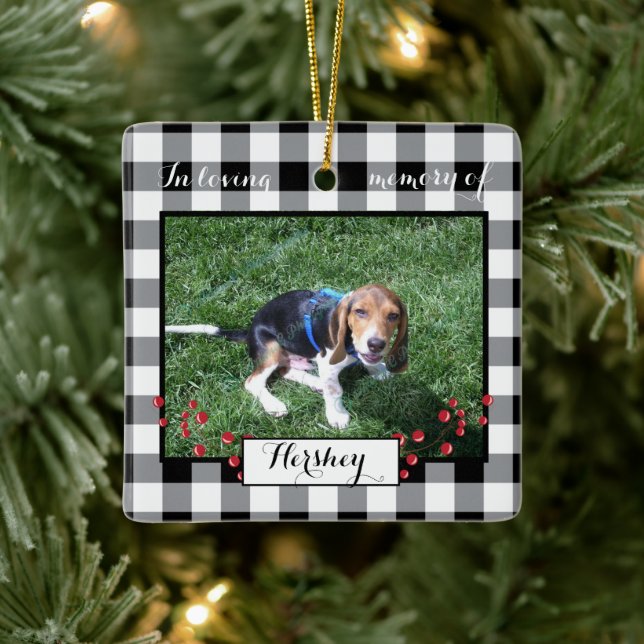 Black White Buffalo Check Pet Memorial Ornament (Träd)