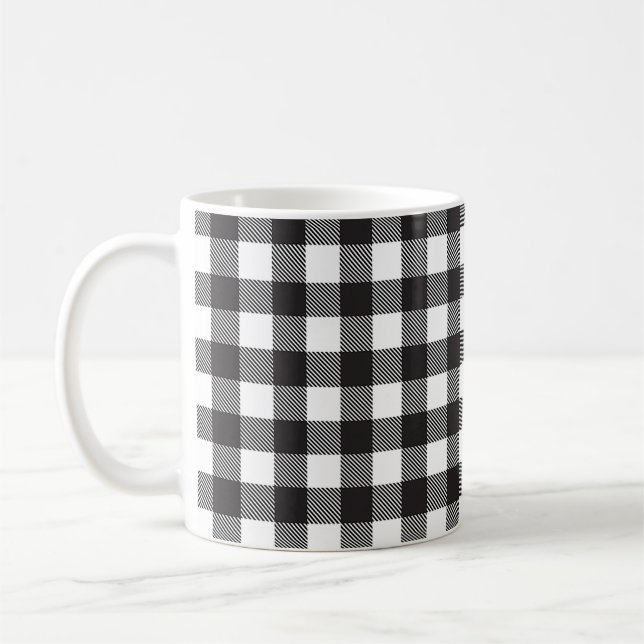 Black White Buffalo Gingham Check Play Helgdag Kaffemugg (Vänster)