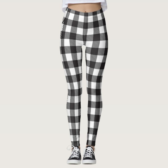 Black&White Buffalo Gingham Check Play Helgdag Leggings (Framsida)