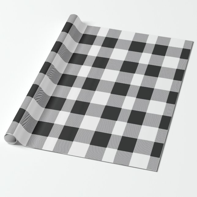 Black White Buffalo Gingham Check Play Helgdag Presentpapper (Utrullad)