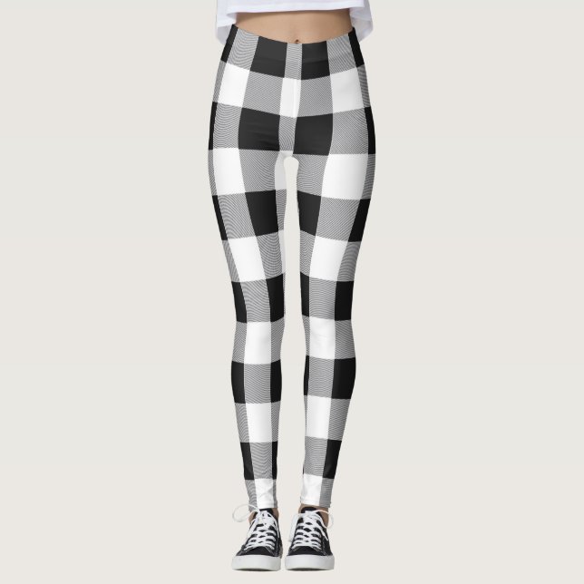 Black White Buffalo Gingham Check Play Helgdag Th Leggings (Framsida)