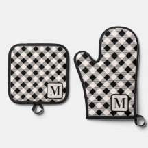 Black White Buffalo Play Gingham Monogram Cute