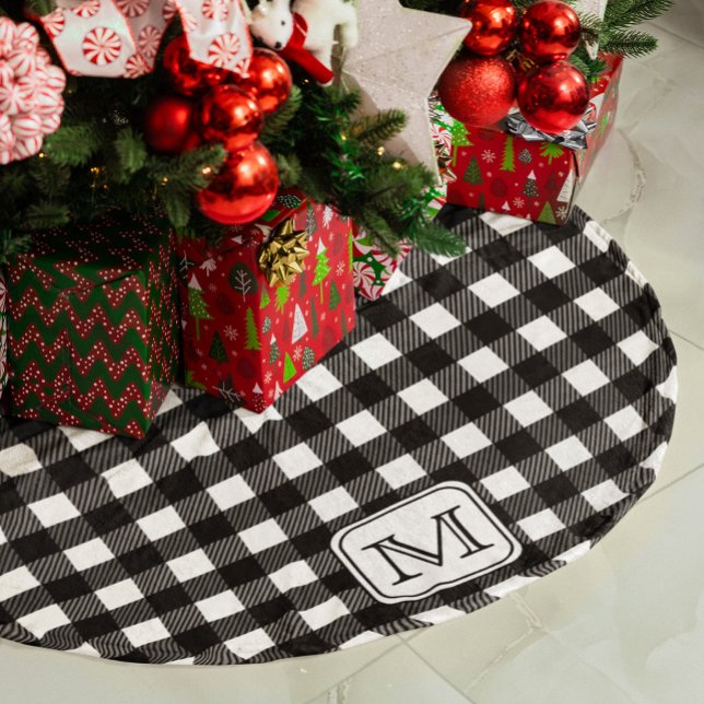 Black White Buffalo Play Personlig Monogram Julgransmatta Borstad Polyester (Skapare uppladdad)