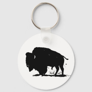 Black & White Buffalo Silhouette Nyckelring