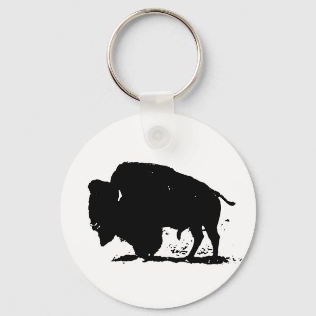 Black & White Buffalo Silhouette Nyckelring (Framsida)