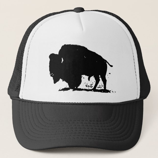 Black & White Buffalo Silhouette Truckerkeps (Framsida)
