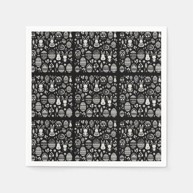 Black & White Bunny Trail Mönster Pappersservett (Framsidan)