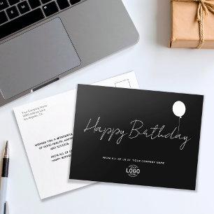 Black White Business Birthday med enkel Logotyp Vykort