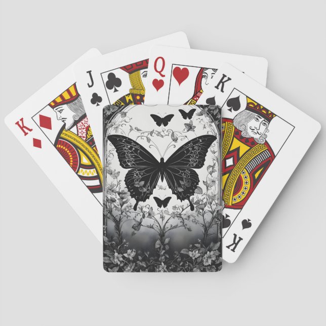 Black & White Butterflies Blommigt Goth Casinokort (Baksidan)