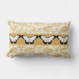 Black & White Butterflies & Faux Guld Flowers Lumbarkudde