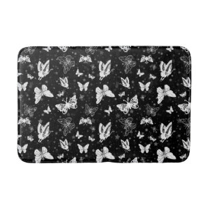 Black White Butterfly Illustration Mönster Design Badrumsmatta