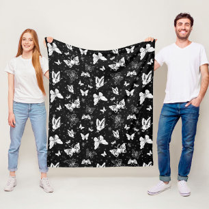 Black White Butterfly Illustration Mönster Design Fleecefilt