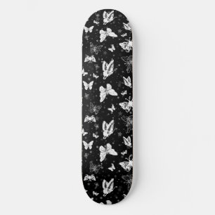 Black White Butterfly Illustration Mönster Design Mini Skateboard Bräda 18,5 Cm