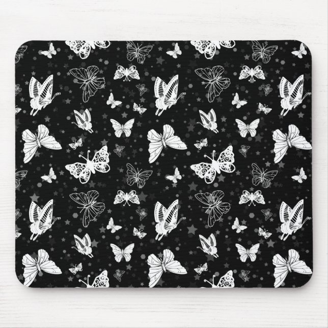 Black White Butterfly Illustration Mönster Design Musmatta (Framsidan)