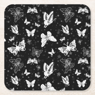 Black White Butterfly Illustration Mönster Design Underlägg Papper Kvadrat