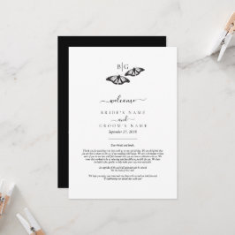 Black White Butterfly Monogram Bröllop Itinerary