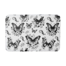 Black White Butterfly Mönster Badrumsmatta