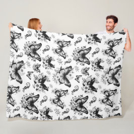 Black White Butterfly Mönster Fleece Blanket