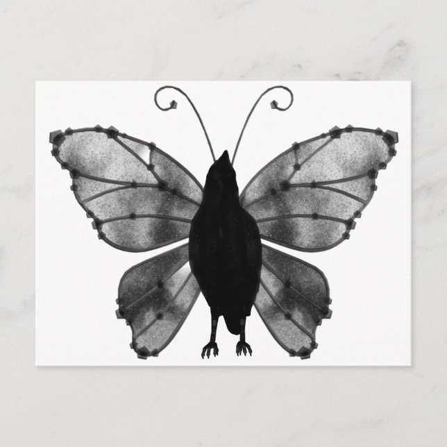 Black & White Butterfly Raven Vykort (Framsida)
