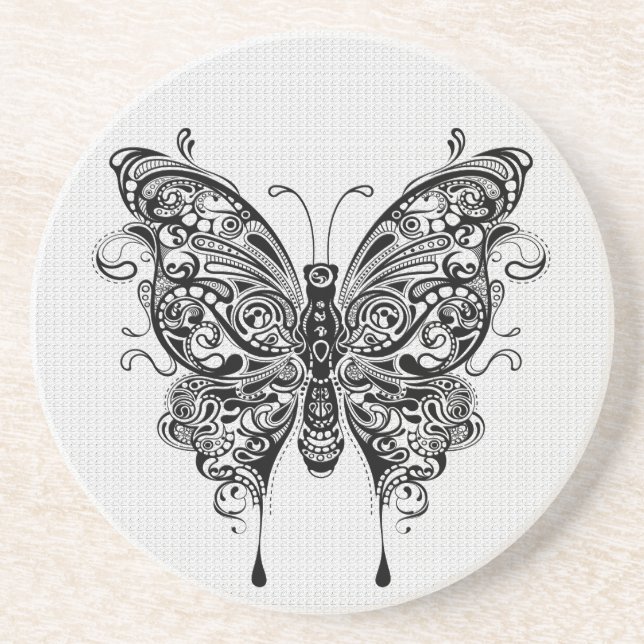 Black & White Butterfly Tattoo Art Underlägg (Framsidan)