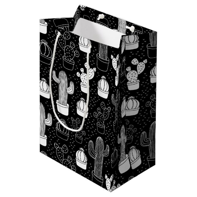 Black & White Cactus Doodle Mönster (Framsidan Vinklad)