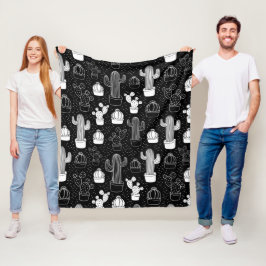 Black & White Cactus Doodle Mönster Fleecefilt