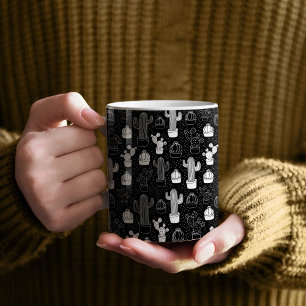 Black & White Cactus Doodle Mönster Kaffemugg