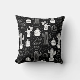Black & White Cactus Doodle Mönster Kudde