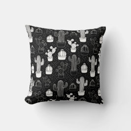 Black & White Cactus Doodle Mönster Kudde
