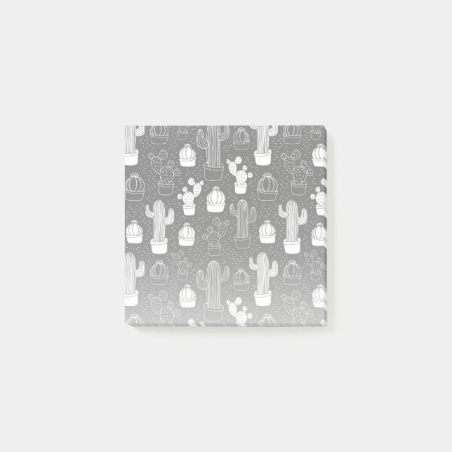 Black & White Cactus Doodle Mönster Post-it Block (Framsida)