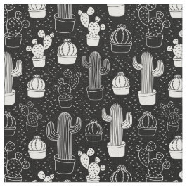 Black & White Cactus Doodle Mönster Tyg