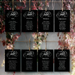 Black White Calligraphy Bordsnummer Guest Namn<br><div class="desc">Elegant svarta bord-kort med elegant typsnitt, bord i ett snabbt kalligrafiskript och bordsnumret och namn hos era bröllop gäster som sitter i det bord i klassisk typsnitt. Svarta bord-kort i bröllop tryckta med gäster som sitter vid bord i vitt typsnitt. Lägg till lite elegans i bröllop med den svarta och...</div>