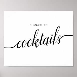 Black & White Calligraphy Bröllop "Cocktails"-skyl Poster