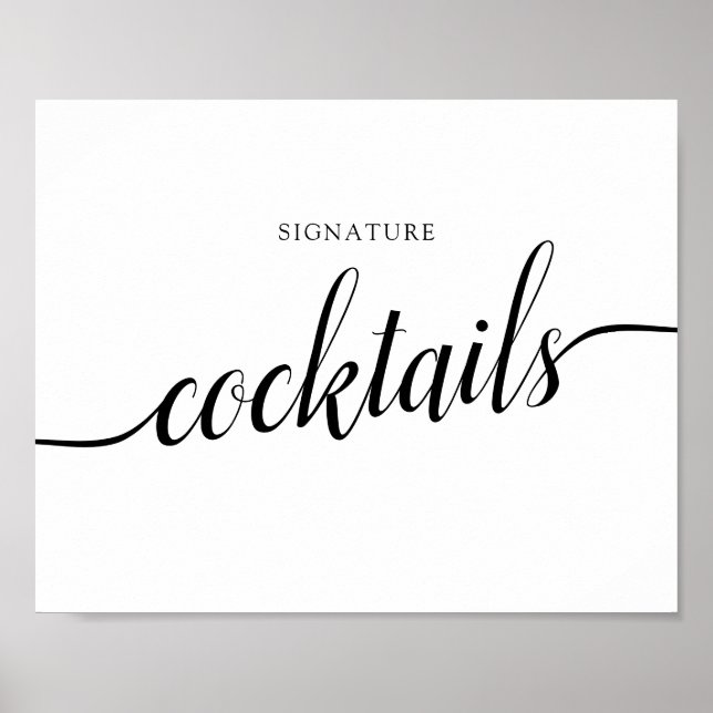 Black & White Calligraphy Bröllop "Cocktails"-skyl Poster (Framsidan)