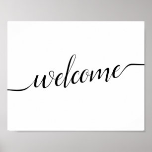 Black & White Calligraphy Bröllop "Welcome"-skylt Poster