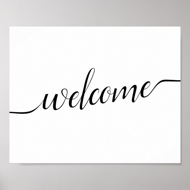 Black & White Calligraphy Bröllop "Welcome"-skylt Poster (Framsidan)