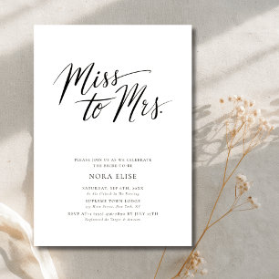 Black White Calligraphy Miss to Mrs Möhippa Inbjudningar