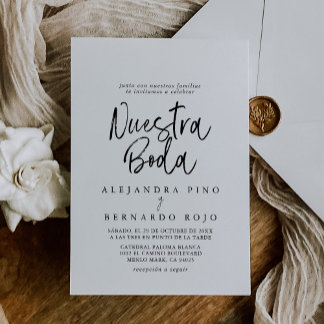 Black White Calligraphy Nuestra Boda Bröllop Inbjudningar