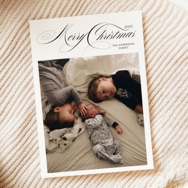 Black White Calligraphy Photo God jul Julkort (Skapare uppladdad)